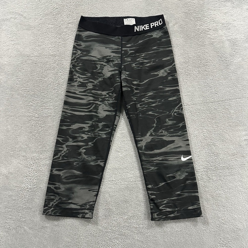 Nike Pro Cropped Tight Leggings Women M Black Activewear Gym Sports Athleisure